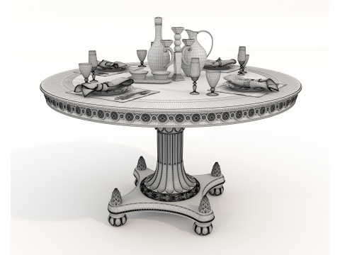 Classic European style Dining Table and Chairs 59 3D 모델