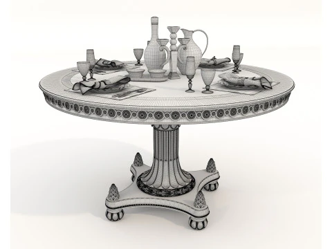 Classic European style Dining Table and Chairs 59 3D Model