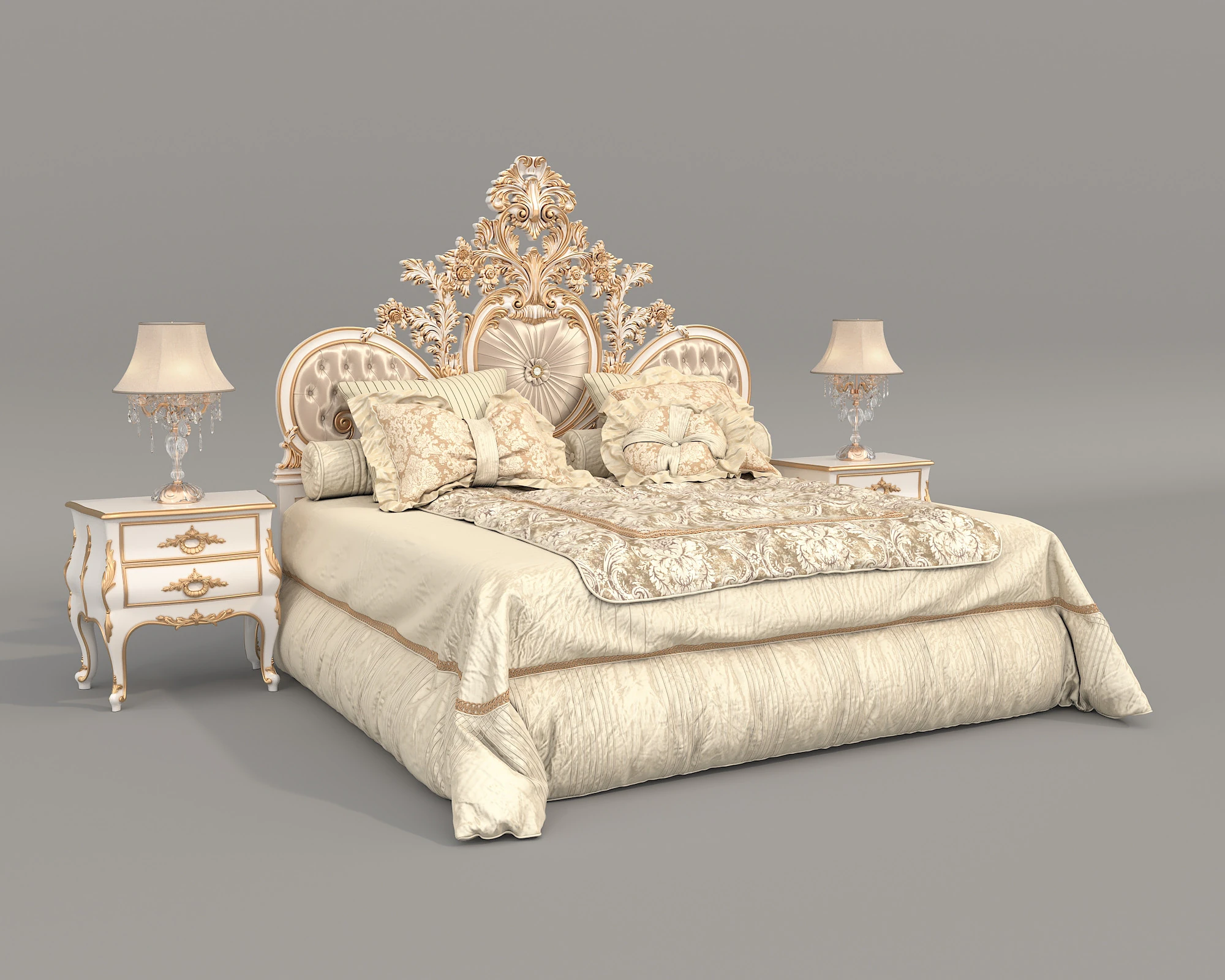 Classic European Style Bed Set 69 3D Model .c4d .max .obj .3ds .fbx .stl .blend 