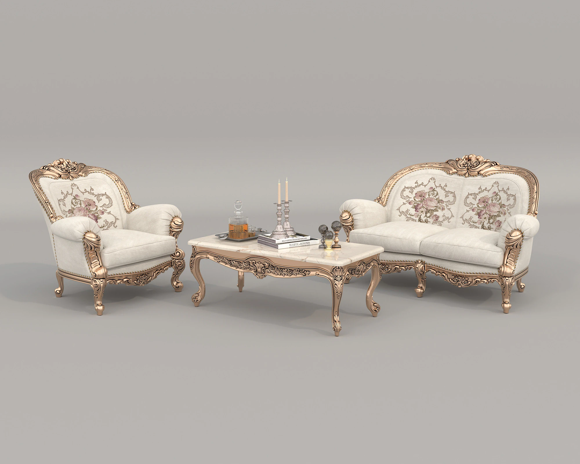 Conjunto de Sof&aacute; y Sill&oacute;n Estilo Cl&aacute;sico Europeo 10 Modelo 3D .c4d .max .obj .3ds .fbx .stl .blend 