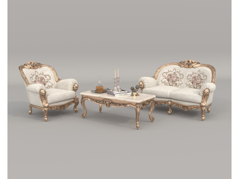 Classic European Style Sofa and Armchair Set 10 3D Model