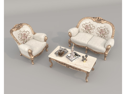 Classic European Style Sofa and Armchair Set 10 Model 3D