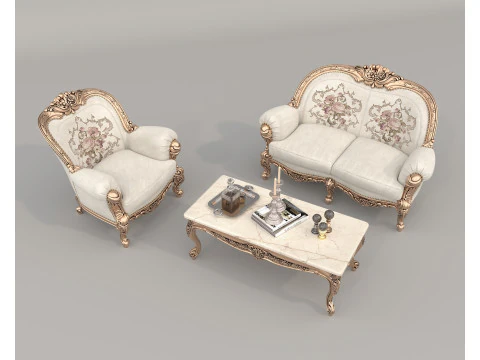 Conjunto de Sof&aacute; y Sill&oacute;n Estilo Cl&aacute;sico Europeo 10 Modelo 3D