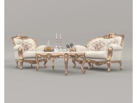 Conjunto de Sof&aacute; y Sill&oacute;n Estilo Cl&aacute;sico Europeo 10 Modelo 3D