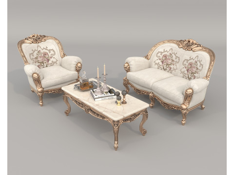 Classic European Style Sofa and Armchair Set 10 Model 3D