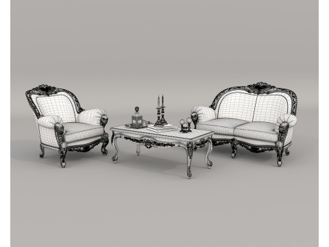Classic European Style Sofa and Armchair Set 10 Model 3D