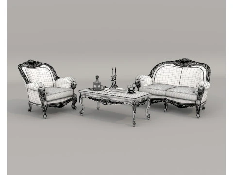 Conjunto de Sof&aacute; y Sill&oacute;n Estilo Cl&aacute;sico Europeo 10 Modelo 3D