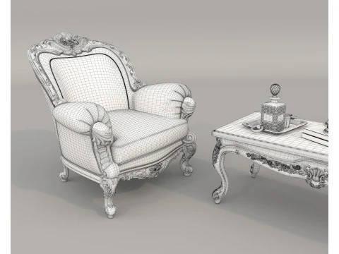 Conjunto de Sof&aacute; y Sill&oacute;n Estilo Cl&aacute;sico Europeo 10 Modelo 3D