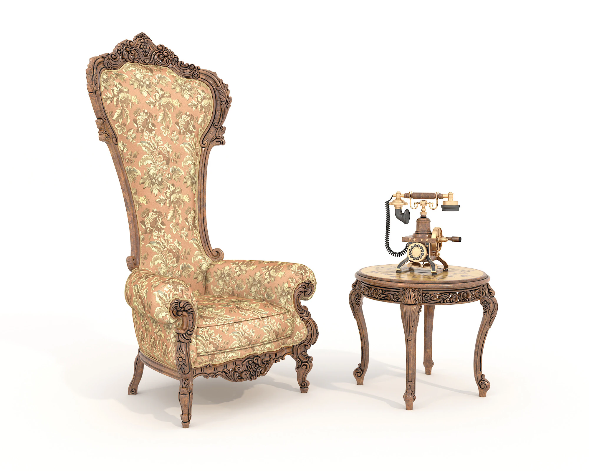 Classic European Style Coffee Table and Armchair 26 3D Model .c4d .max .obj .3ds .fbx .stl .blend 