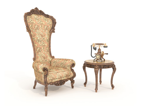 Classic European Style Coffee Table and Armchair 26 Modello 3D