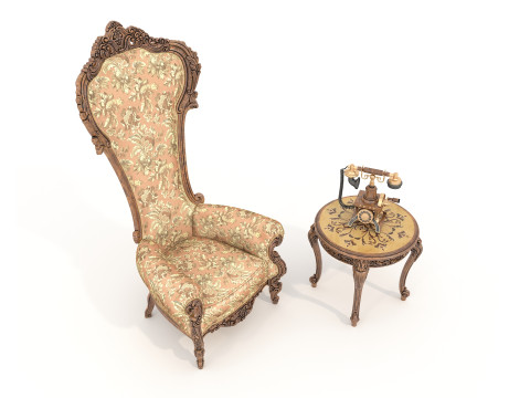 Classic European Style Coffee Table and Armchair 26 3D Model