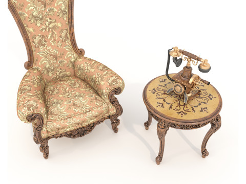 Classic European Style Coffee Table and Armchair 26 3D Model
