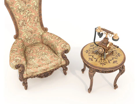 Classic European Style Coffee Table and Armchair 26 3D Model