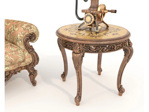 Classic European Style Coffee Table and Armchair 26 3D Model