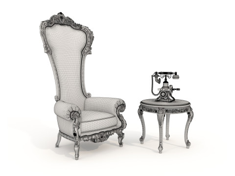Classic European Style Coffee Table and Armchair 26 3D Model