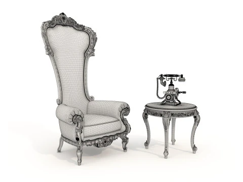 Classic European Style Coffee Table and Armchair 26 3D Model