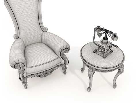 Classic European Style Coffee Table and Armchair 26 3D Model