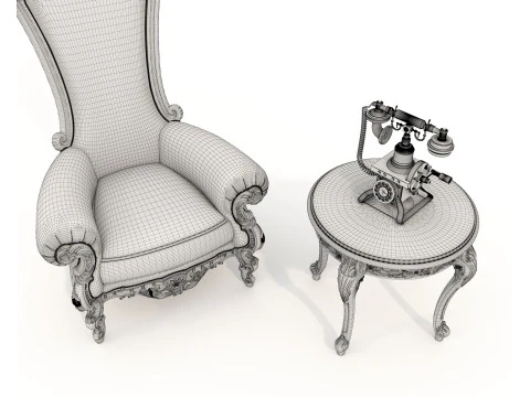 Classic European Style Coffee Table and Armchair 26 3D Model