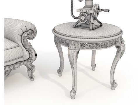 Classic European Style Coffee Table and Armchair 26 3D Model