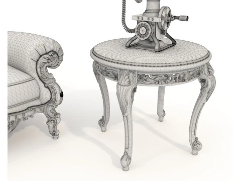 Classic European Style Coffee Table and Armchair 26 3D Model