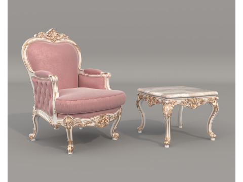 Classic European Style Coffee Table and Armchair 27 Modello 3D