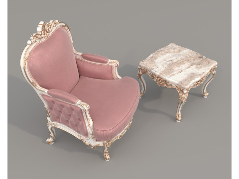Classic European Style Coffee Table and Armchair 27 3D-Modell