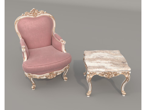 Classic European Style Coffee Table and Armchair 27 3D-Modell
