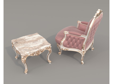 Classic European Style Coffee Table and Armchair 27 3D-Modell