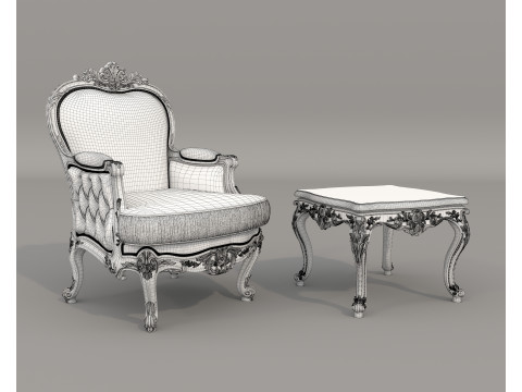 Classic European Style Coffee Table and Armchair 27 3D-Modell