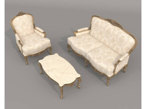 Classic European Style Sofa and Armchair Set 11 Model 3D