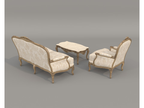 Classic European Style Sofa and Armchair Set 11 Model 3D
