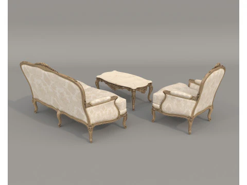 Conjunto cl&aacute;ssico de sof&aacute; e poltrona estilo europeu 11 Modelo 3D