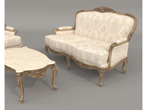 Conjunto cl&aacute;ssico de sof&aacute; e poltrona estilo europeu 11 Modelo 3D