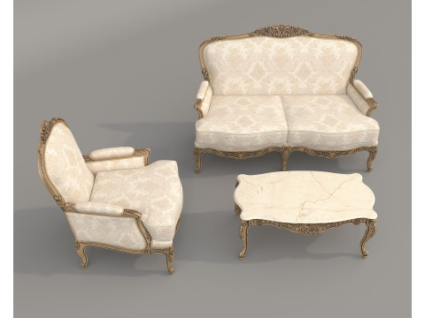 Classic European Style Sofa and Armchair Set 11 Model 3D