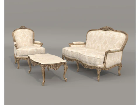 Conjunto cl&aacute;ssico de sof&aacute; e poltrona estilo europeu 11 Modelo 3D