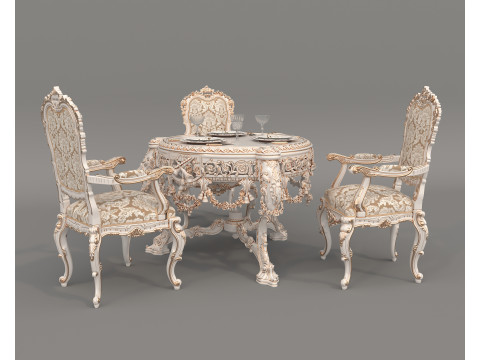 Classic European style Dining Table and Chairs 60 Modello 3D