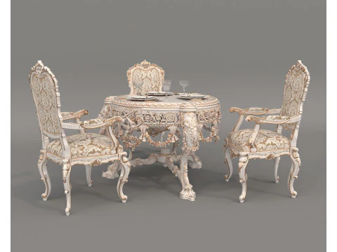 Mesa de jantar e cadeiras de estilo europeu cl&aacute;ssico 60 Modelo 3D