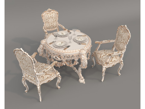 Classic European style Dining Table and Chairs 60 Modelo 3D