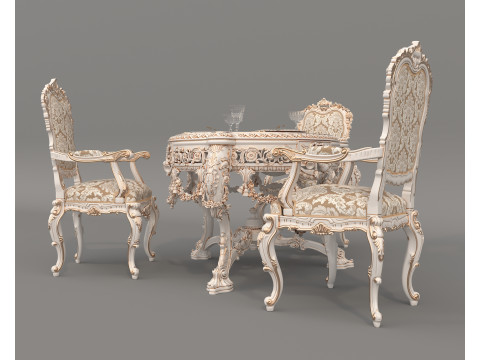 Classic European style Dining Table and Chairs 60 Modelo 3D