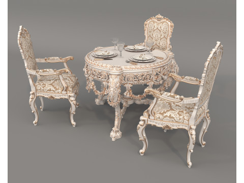 Classic European style Dining Table and Chairs 60 Modelo 3D