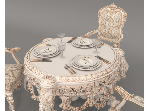 Classic European style Dining Table and Chairs 60 Modelo 3D