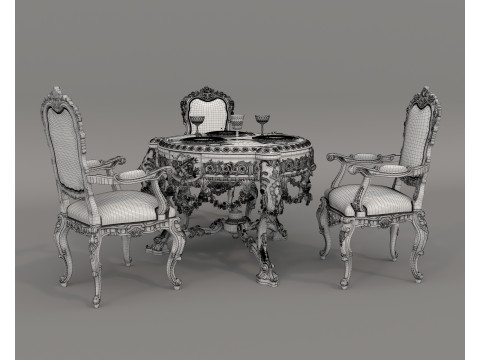 Classic European style Dining Table and Chairs 60 Modelo 3D