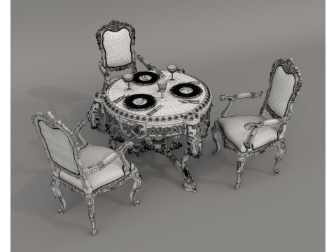 Classic European style Dining Table and Chairs 60 Modelo 3D