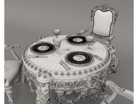 Classic European style Dining Table and Chairs 60 Modelo 3D
