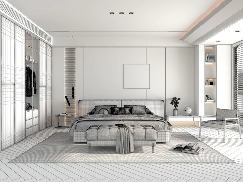 Modern Bedroom Scene 49 3D Model