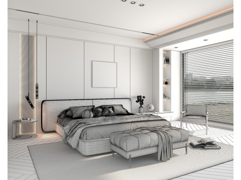 Modern Bedroom Scene 49 3D Модель