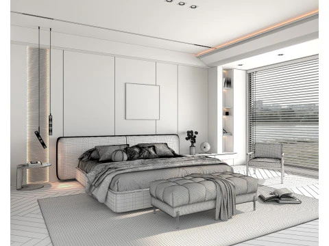 Modern Bedroom Scene 49 3D Model