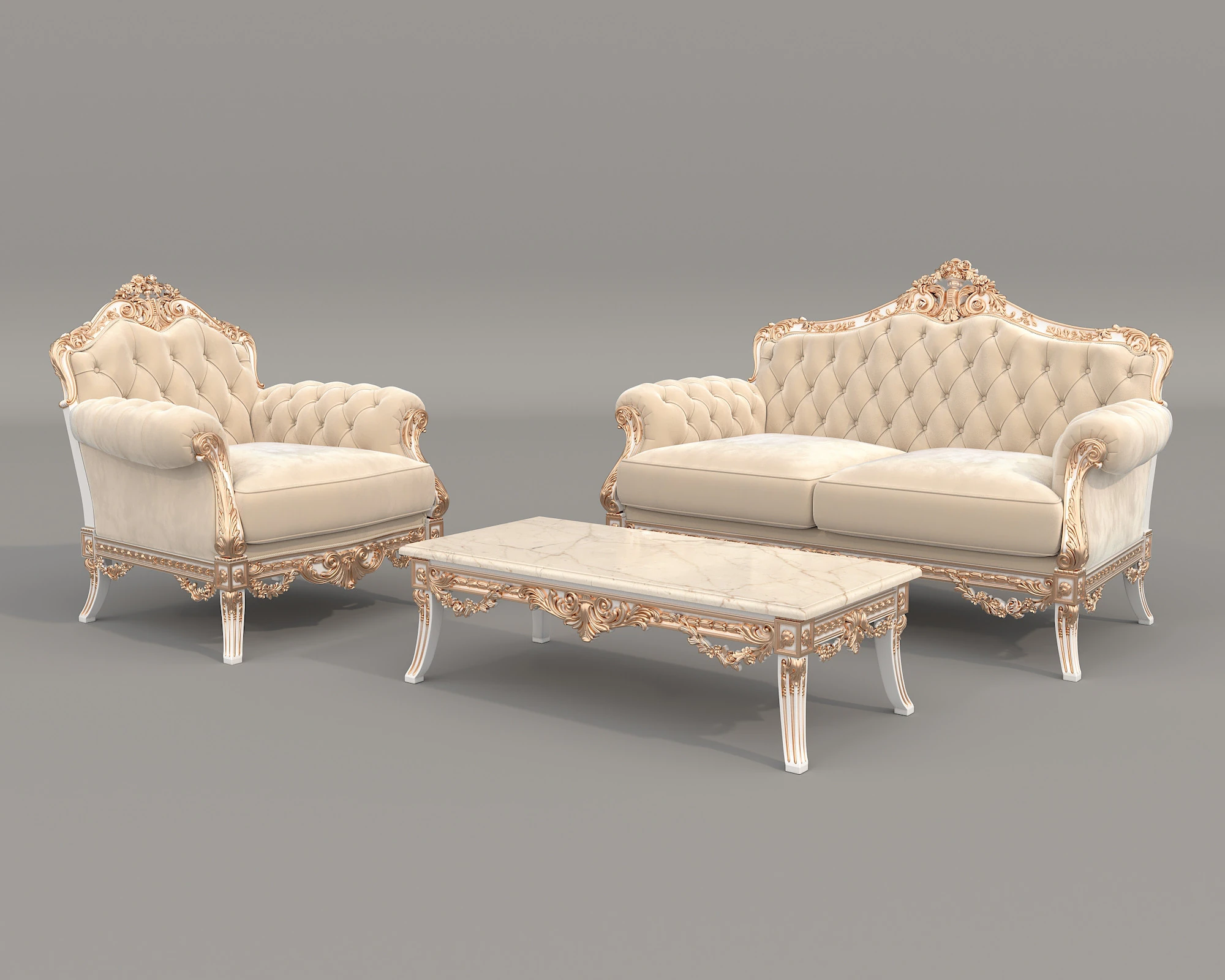 Classic European Style Sofa and Armchair Set 12 3D Model .c4d .max .obj .3ds .fbx .stl .blend 