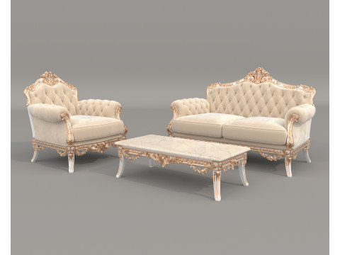 Classic European Style Sofa and Armchair Set 12 3D Model