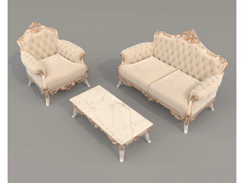 Classic European Style Sofa and Armchair Set 12 3D Model